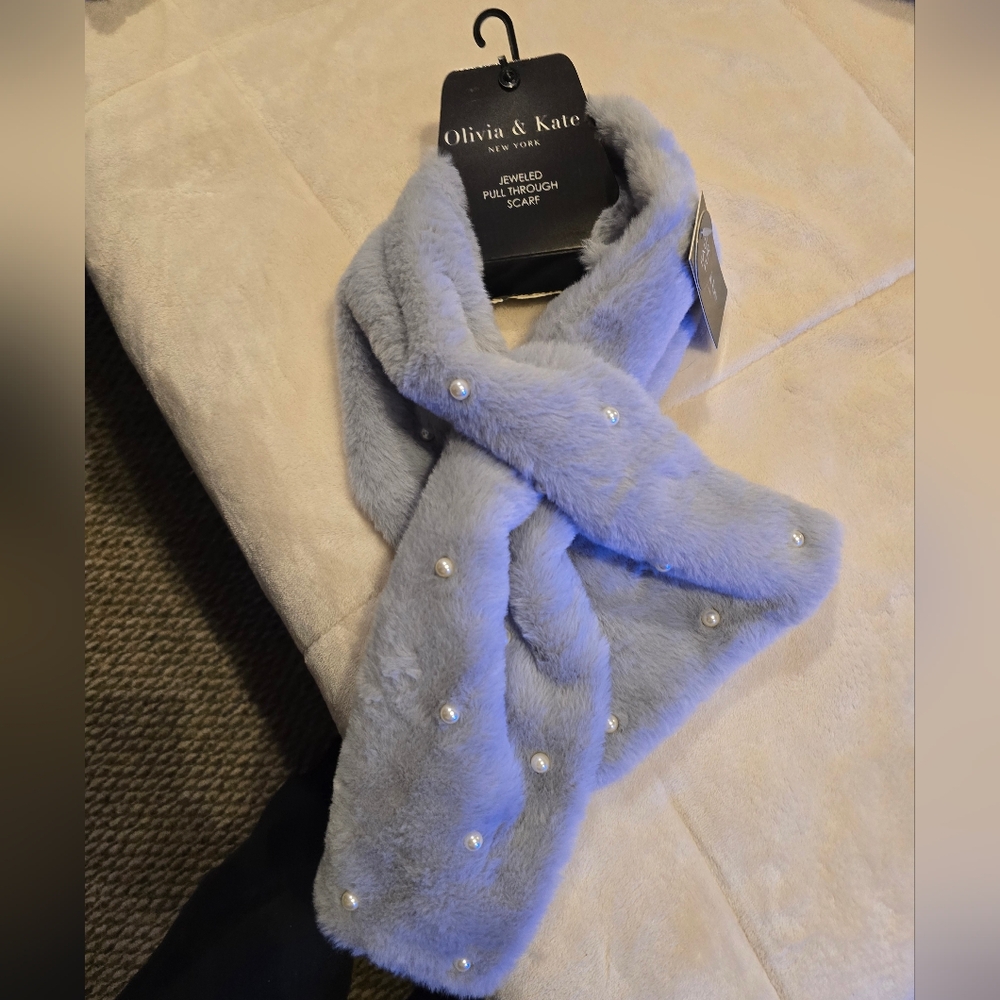 Olivia & Kate Blue Faux Fur Scarf